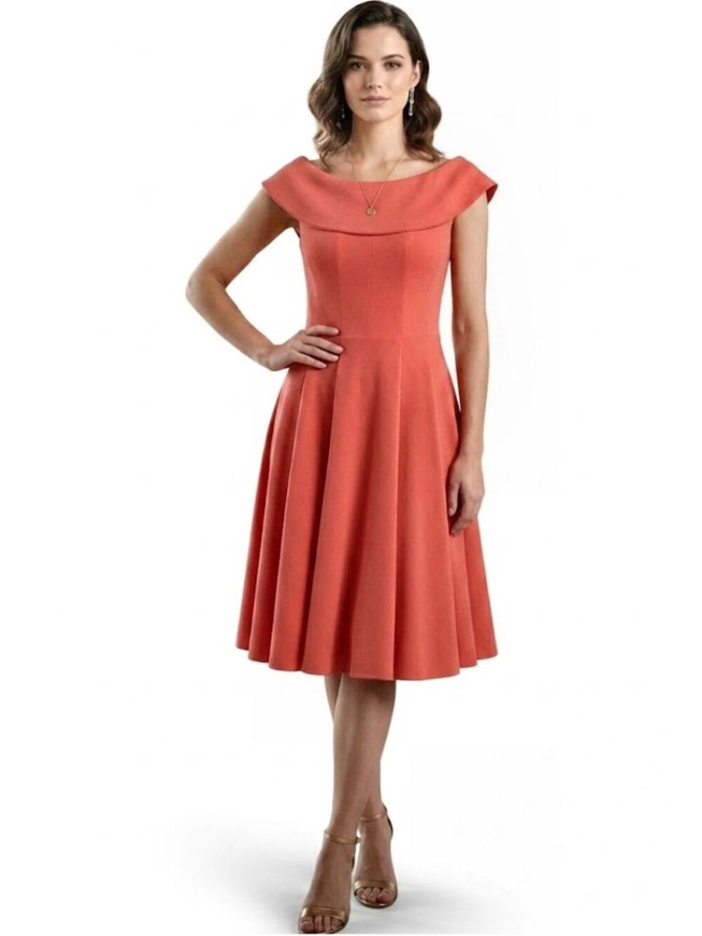 EMPORIO ARMANI Off the Shoulder Dress, Orange, Womens Size 2